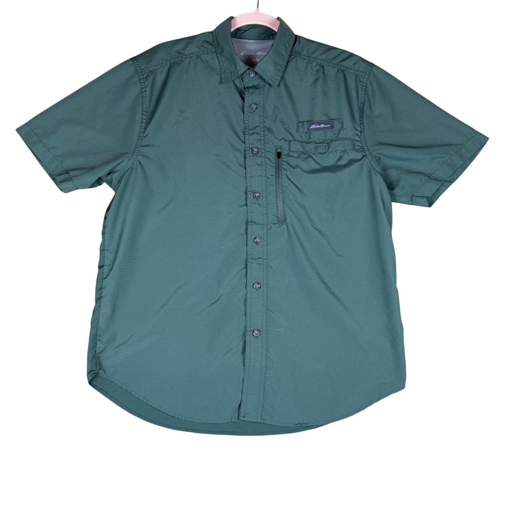 Eddie Bauer Mens Green Ripstop Vented Short Sleeve Hiking Fishing Shirt Size M